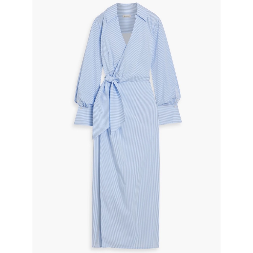 SIMKHAI Briar size 6 faux wrap striped cotton blend poplin maxi shirt dress New
